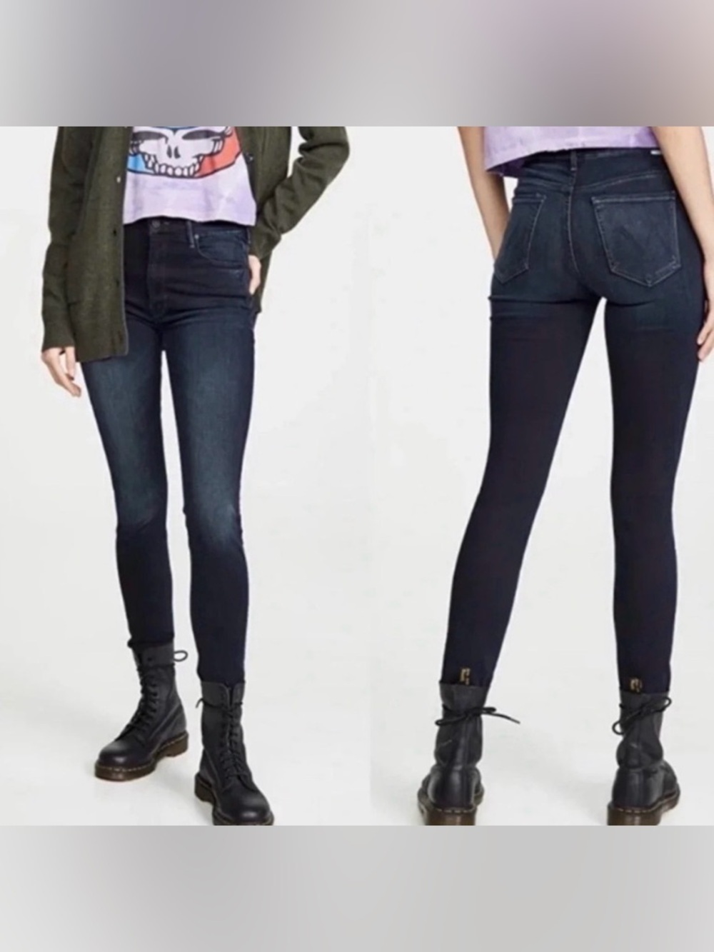 MOTHER High Waisted Looker Ankle Fray Jeans Last Call Dark Wash Size 30 blue